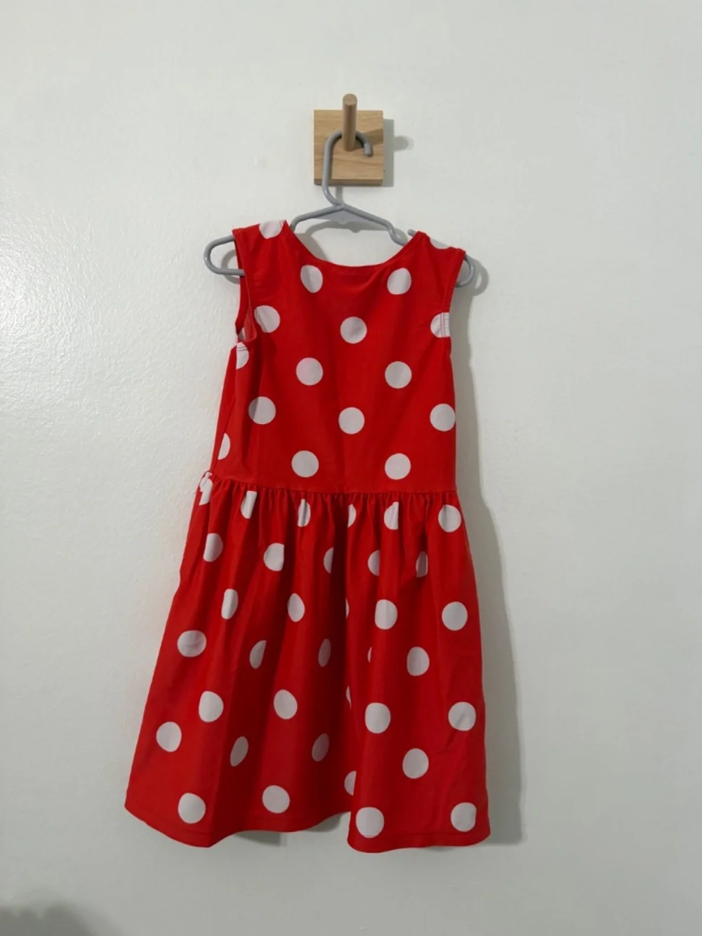 Hanna Andersson Orange Red Polka Dot Dress Sleeveless Nylon Sz 6-7 Years School